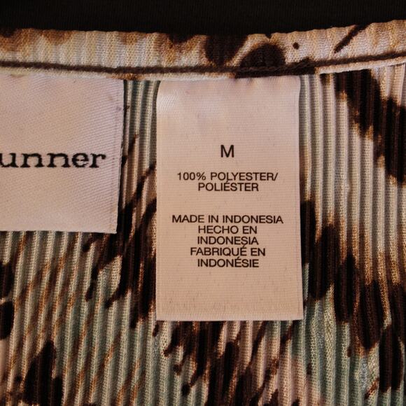 VTG Alfred Dunner Lightweight Ruffle Edge SS Top Green & Brown Glittery sz M - Picture 4 of 9